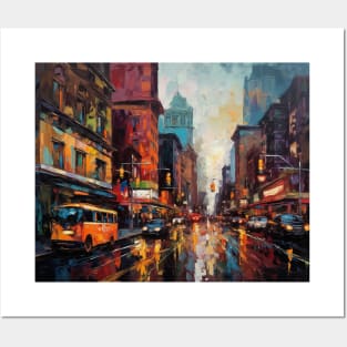 Rainy city oil painting Posters and Art